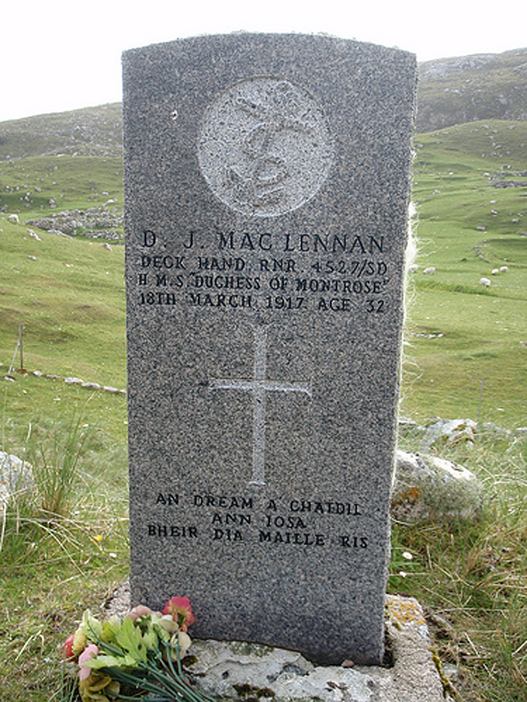 Photo of headstones/Donald John MacLennan died 1917 MI Scarp, Harris